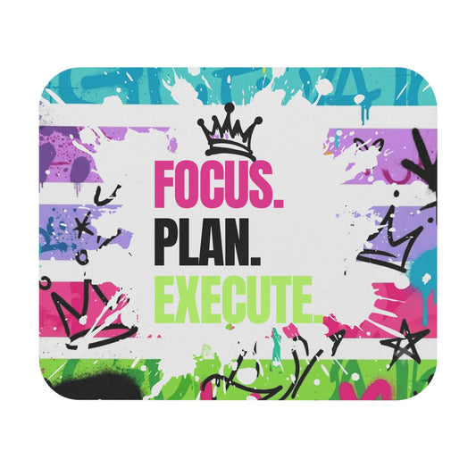 "Focus. Plan. Execute." Colorful Graffiti Desk Mat