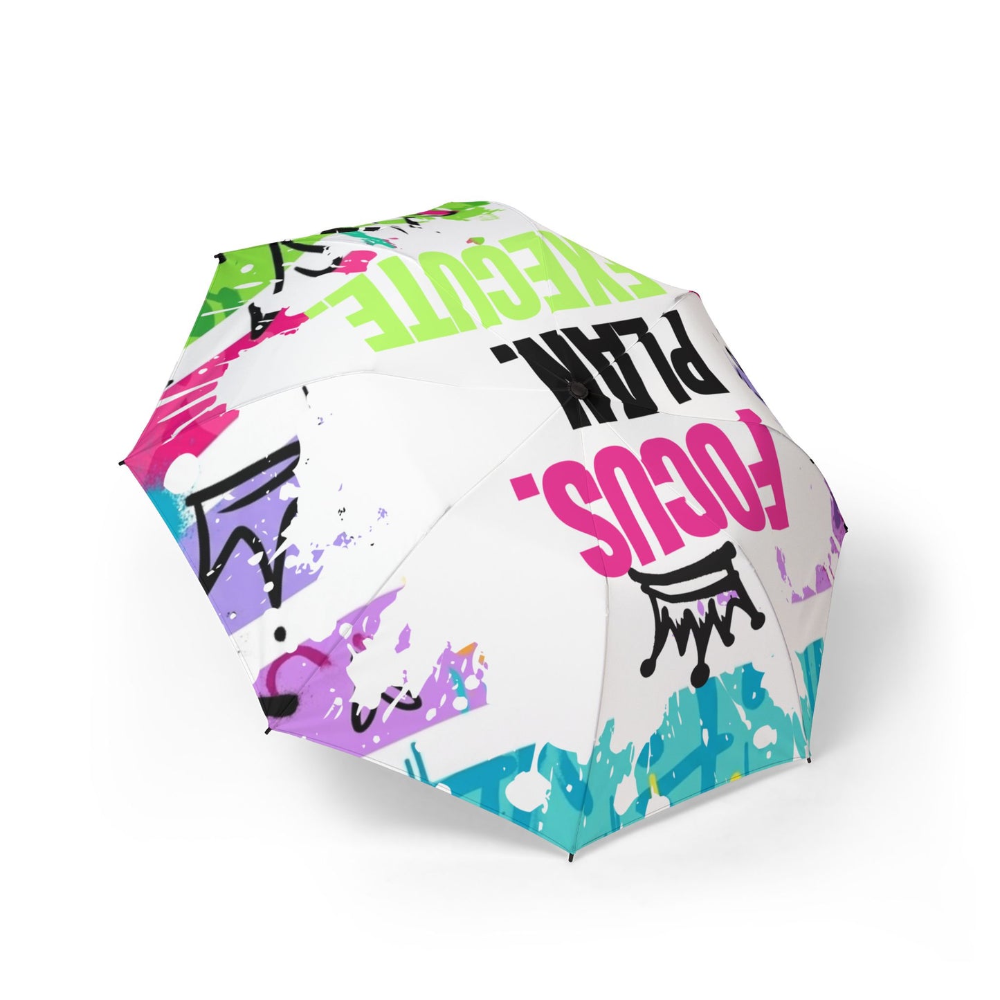 Foldable Umbrella — Colorful Graffiti 'Focus, Play, Execute' Rain Umbrella