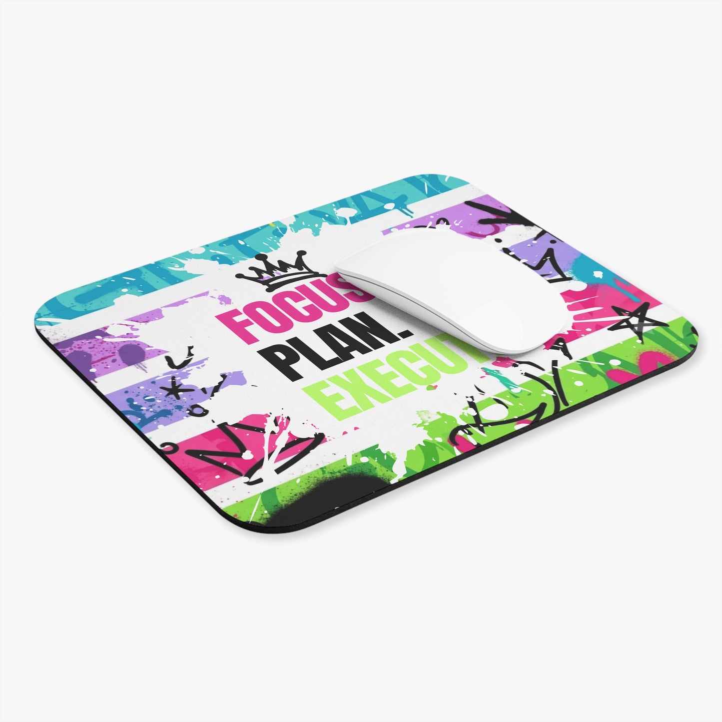 "Focus. Plan. Execute." Colorful Graffiti Desk Mat