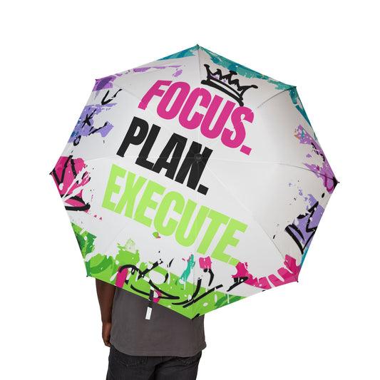 Foldable Umbrella — Colorful Graffiti 'Focus, Play, Execute' Rain Umbrella