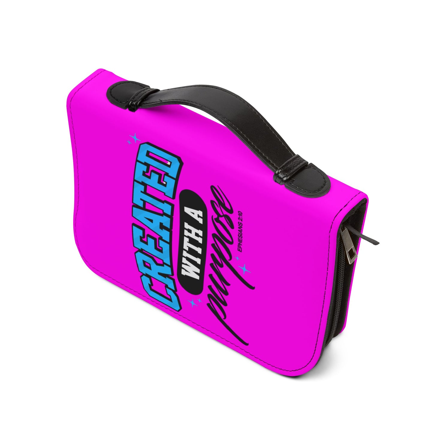 Bible Case— "Created With A Purpose" Pink Zippered Bible Case