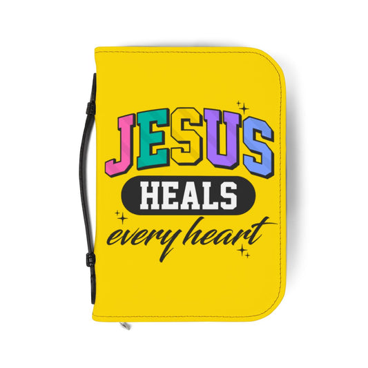 Jesus Heals Every Heart Zippered Bible Cover – Bright Yellow Inspirational Bible Case